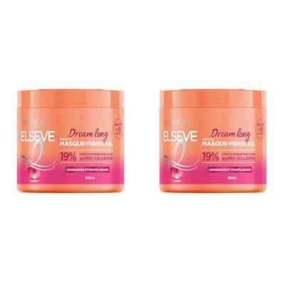 L'Oréal Paris - Masque-Fibres XXL - Pour Cheveux Aux Longueurs et Pointes Abîmées - Enrichi en Complexe Réparateur au Pro-Collagène - Sans Alourdir - Elsève Dream Long - 400 ml (Lot de 2)