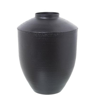 DRW Jarron de sobremesa de Aluminio Tallado en Negro 26x26x35cm