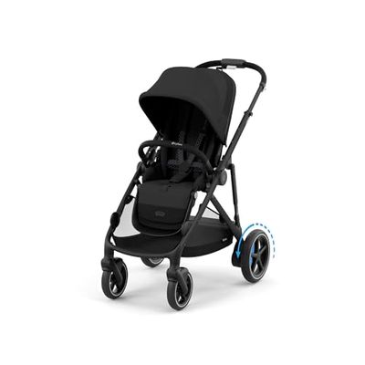 CYBEX Kinderwagen Gold e-GAZELLE S, vanaf de geboorte tot ca. 4 jaar, max. 22 kg (enkele modus) / 2 x 22 kg (duo-modus), all-in-1-systeem met elektrische aandrijving en 20+ configuraties, Moon Black