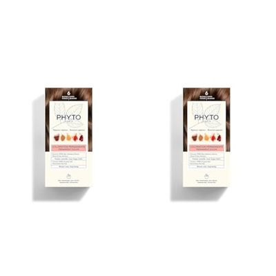 Phyto - Kit Coloration Permanente - 6 Blond Foncé - Pigments Végétaux - Sans Ammoniaque - Experts Coloristes - Tenue Longue Durée - Couvre 100% des Cheveux Blancs (Lot de 2)