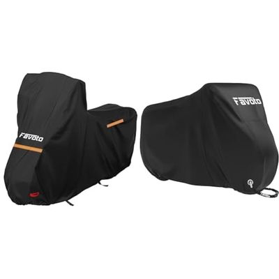Favoto Telo Coprimoto 210D per Moto con Parabrezza Alto Resistente a Acqua Polvere Pioggia & Custodia Bici Telo Copribici Copertura Biciclette da Esterno 210D Coperta Impermeabile