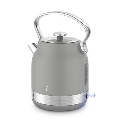 Swan SK14631GRY Retro Traditional Kettle, Rapid Boil, Removable Limescale Filter, Easy Pour, 360 Degree Base, Water Indicator Window and Boil Dry Protection 1.7L, 3KW, Grey