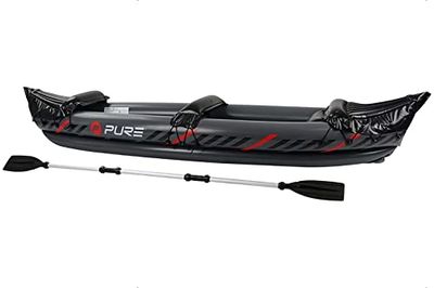 Pure4Fun Uppblåsbar kajak – 2 personer uppblåsbar kajakbåt set – inkluderar aluminiumpaddel, reparationssats, svart/röd, 325 x 81 x 53 cm, P4F150040