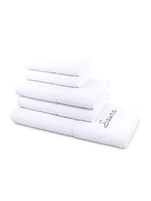 Frottana Pearl Towel-Set, 2 asciugamani 50 x 100 cm e 2 teli doccia 67 x 140 cm e 1 asciugamano sauna (con ricamo) 80 x 200 cm in 100% cotone, neve