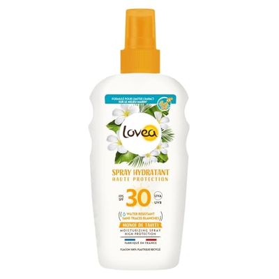 LOVEA - Spray Idratante FPS 30 - Alta Protezione UVA/UVB Solare Viso & Corpo - Monoï De Tahiti - Resistente all'acqua & Anti Tracce Bianche - Vegan - Made in France - 150 ml