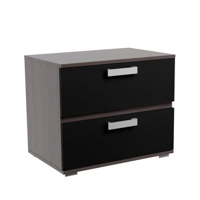 Homey - Table de Chevet avec 2 tiroirs et Pieds chromés, modèle Leina, Couleur Cendre - Noir, Dimensions : 60 cm (Largeur) x 39,6 cm (Profondeur) x 50 cm (Hauteur)