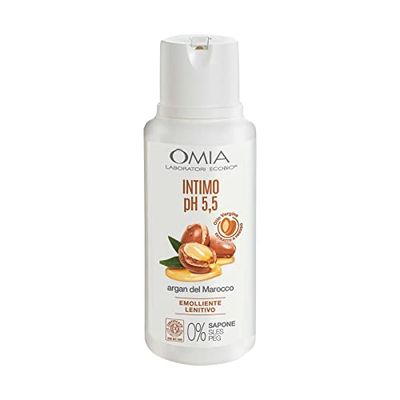 Omia, Intimo Eco Bio Con Olio di Argan del Marocco, Detergente Intimo, Azione Emolliente e Lenitiva, Ph 5.5, Senza Sapone, Formula Vegana, Dermatologicamente Testato - Flacone da 250 ml