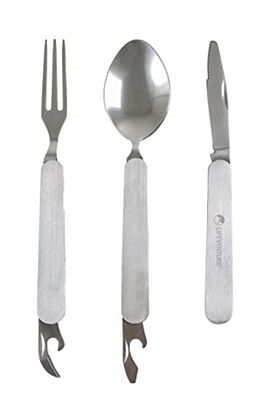 Lifeventure Stainless Steel Folding Cutlery Set for One - Knife, Fork and Spoon Set with Bottle and Tin Opener – Corrosion Resistant Ideal for Camping or Travel, Silver