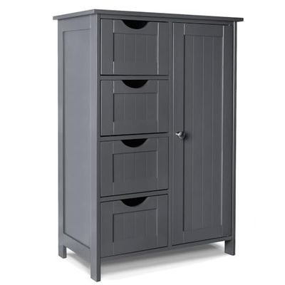 VOUNOT Badkamermeubel, badkamermeubel, zijkast met 4 laden, kastdeur & verstelbare planken voor badkamer woonkamer keuken slaapkamer 30x55x82cm Grijs