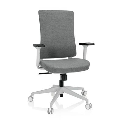 hjh OFFICE 810034 Comfio WP ergonomiczne krzesło biurowe z regulowanym podparciem lędźwiowym dla zdrowego siedzenia, materiał szary
