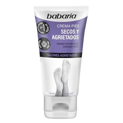 Babaria - Creme pés secos e rachados, 150 ml, creme de pés e saltos rachados, hidratação intensa, aloé vera e manteiga de karité, absorção rápida, 100% vegana