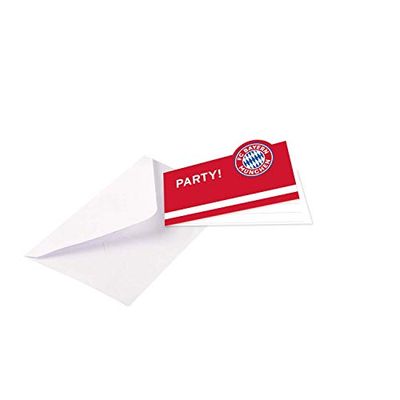 Amscan 9906515 - Biglietti d'invito FC Bayern München con buste, 8 pezzi, formato 13,9 x 8 cm, carta piegata, festa, compleanno