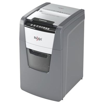 Rexel Optimum AutoFeed+ 130X Distruggidocumenti automatico CH, 130 fogli, livello di sicurezza P4, taglio a particelle, per piccoli uffici, contenitore per rifiuti da 44 litri, con spina di