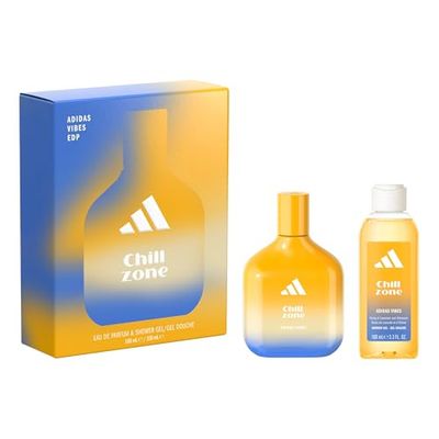 Le coffret adidas Vibes comprenant l'Eau de Parfum Chill Zone et le Gel Douche