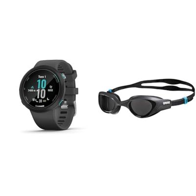 GARMIN Swim 2, Zwem Horloge, Health Smartwatch, GPS, Waterdicht, Hartslagmeting & arena Unisex Training Vrije tijd zwembril The One (UV-bescherming), zwart (smoke-grijs-zwart (545), één maat