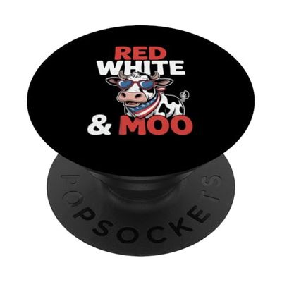 4 De Julio Vaca Patriota Rojo Blanco & Moo PopSockets PopGrip Adhesivo