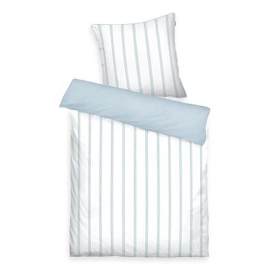 Herding TOM TAILOR Beddengoed Classic Satin Stripes Cozy Sky Blue & Light Lemon, 80 x 80 cm + 155 x 220 cm, 100% katoen/satijn, met omkeerbaar motief, gekleurde bies op het kussen en merkritssluiting