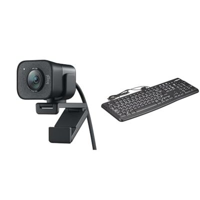 Logitech StreamCam – Live Streaming Webcam for Youtube and Twitch, Full 1080p HD 60fps & K120 Wired Business Keyboard for Windows or Linux, USB Plug-and-Play, Full-Size