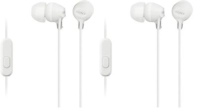 Sony MDR-EX15AP - Cuffie in-ear con microfono, Auricolari in silicone, Bianco (Confezione da 2)