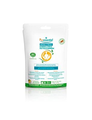 Puressentiel Aroma Stress - Pastiglie Gommose - Rilassamento e benessere mentale, normale funzionamento del sistema nervoso - BIO, Piante e Vitamine - Gusto mandarino - 45 pastiglie