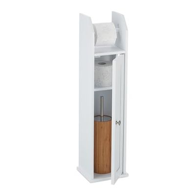 Relaxdays Standing Toilet Paper Holder, Slim for 5 Spare Rolls, Bathroom Side Cabinet, MDF, HWD 78.5 x 20 x 18 cm, White