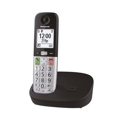 Panasonic KX-TGU410EXB Téléphone Numérique sans Fil, Unité de Base et 1 Combiné, Écran LCD, Appels Favori, Lampe Torche, Compatible avec Les Appareils Auditifs, Noir et Argent