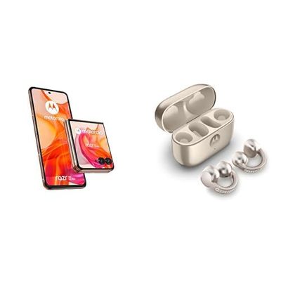 Motorola Razr50 Ultra Peach Fuzz and Moto buds loop w/crystals by Swarovski