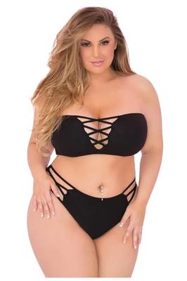 Pink Lipstick Lingerie Truth Or Bare 2Pc Bra Set Black Plus Size