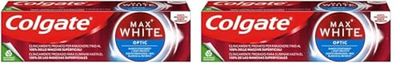 COLGATE - Dentifrice Blancheur Max White Optic - Blancheur Instantanée Cliniquement Prouvée - Élimine jusqu'à 100% des tâches à la Surface des Dents - Lot de 2 Tube de 75ml
