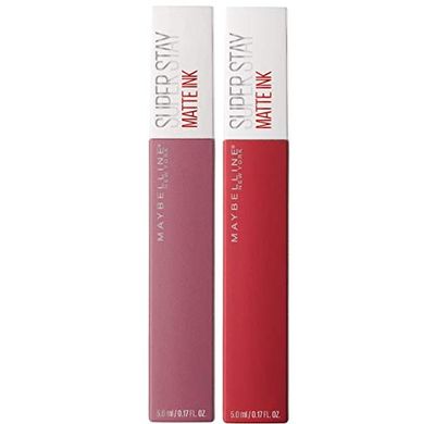 Maybelline New York Kit Make Up Matte Ink, Szminka Płynna o długim uszczelnieniu, Nie pozostawia plam, Efekt matowy, kochanek (15) + Pioneer (20), 5 ml, Opakowanie 2