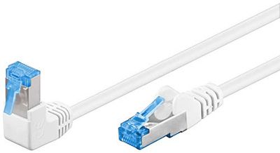 Goobay 51564 - Cavo patch Cat 6A, ad alta velocità, 90 gradi, Ethernet, Playstation, Xbox, DSL, PimF, RJ45, 1 m, colore: Bianco