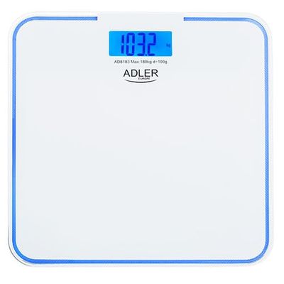 Ädel badrumsvåg – 180 kg kapacitet, blå bakgrundsbelysning kant