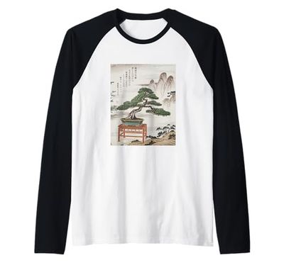 Bonsai Cultura Giapponese Giardinaggio Zen Vintage Maglia con Maniche Raglan