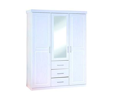 Inter Link - Armário - Armoire à porta battantes - Armoire avec glace - Armoire penderie - Bedroom wardrobe - 3 doors - 3 drawers - Pinho sólido - Geraldo - branco lacqué