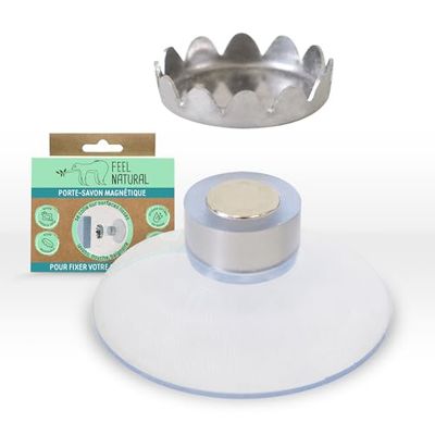 Magnetische zeephouder – zeephouder voor douche, wastafel, badkuip – magnetische zuignap van pvc – kan zeep tot 200 g dragen – praktische bevestiging – voor glad en schoon oppervlak Feel Natural