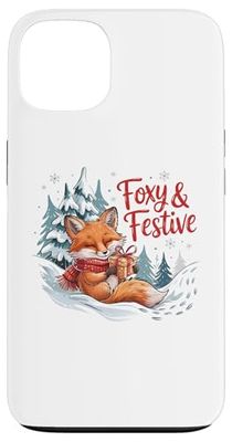 Festive Fox in Snow with Scarf and Winter Forest Scene Case for iPhone 13