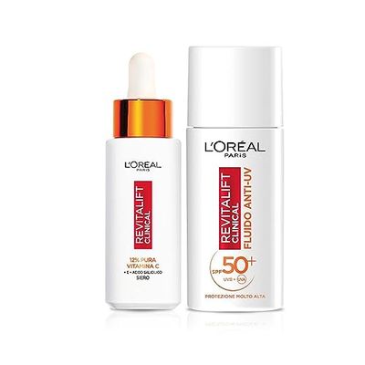 L'Oréal Paris Routine Illuminante e Protettiva, Con Siero 12% Pura Vitamina C e Fluido SPF 50+, Con Acido Salicilico, Revitalift Clinical, 30 ml + 50 ml