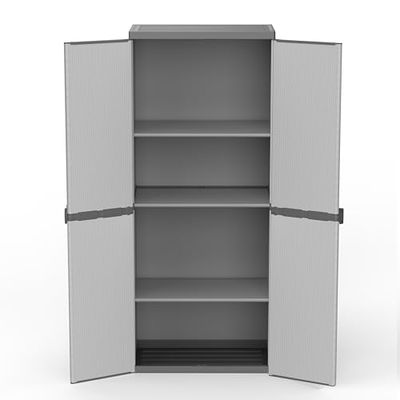 mongardi Högt 4-våningsskåp av PVC- och PP-harts, 2 dörrar, 3 hyllor, lätt att montera, modulsystem, hållbart, lämpligt för inomhus- och utomhusbruk, 68 l x 40 p x 165 cm, svart och grå, en