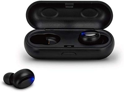 Atune Analog - Auricolari Wireless Bluetooth 5.0, con custodia di ricarica senza fili e microfono integrato - Neri