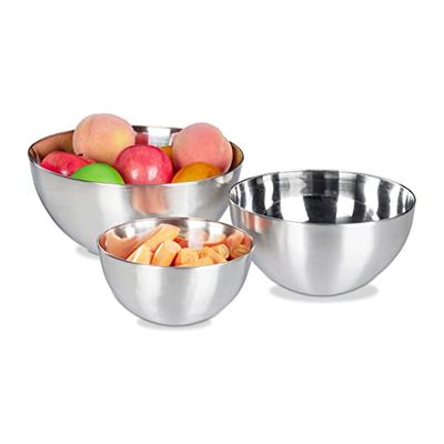 Relaxdays Conjunto de três tigelas de cozinha, vários tamanhos, empilháveis, prateado, aço inoxidável