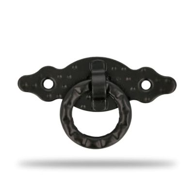 Amig - Puxador horizontal - modelo 1000 - fabricado em aço - hardware rústico - medidas: 80 x 28 x 1,5 mm - com anel e placa pontilhada - ideal para móveis - Acabamento: Preto