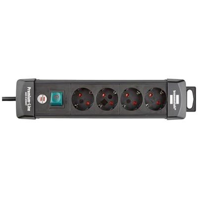 Brennenstuhl Extensão de tomadas premium com 4 tomadas de energia (cabo de 1,8 m, com interruptor, ângulo de 45 ° das tomadas de contacto de proteção, fabricado na Alemanha) preto