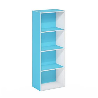 Furinno Luder Bibliothèque ouverte à 4 étages, Blanc/Bleu Clair, 4-Tier
