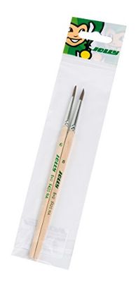JOLLY Haarpenseel nr. 2 + 4, set van 2 in polyzak, met houtlook, duurzaam, ideaal voor waterverf, waskrijt, aquareleffecten, voor school, kunstonderwijs, fijn schilderen