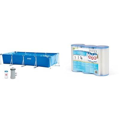 Intex 28274NP - Piscina Tubular, Piscina Rectangular, 450 x 220 x 84 cm, 7.127 litros & 29003-PACK 3 Cartuchos Filtro Tipo A