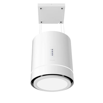 Cecotec Hotte aspirante 44cm îlot rond Bolero Flux Cre 448000 White A++. Finition Blanche, Aspiration 800M3/H, Moteur 210W, Commande Electronique, Lumière, Filtre à Charbon