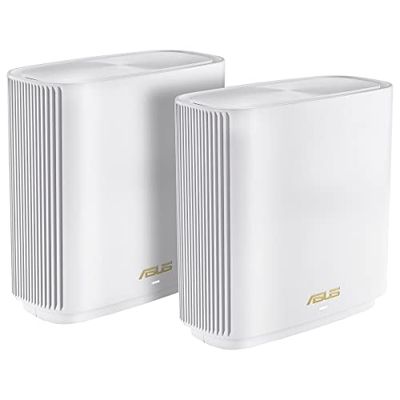 ASUS ZenWiFi XT9 AX7800 uppsättning med 2 vita kombinerbara router (thhering som 4G och 5G router-ersättning, Whole-Home Tri-band AI Mesh WiFi 6 router system, 2,5 G-port, täckning på upp till 530 kvm