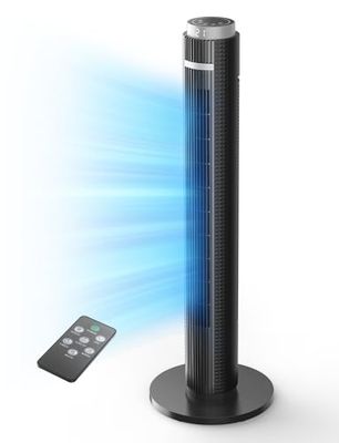 OMISOON Torenventilator Stille, met Afstandsbediening, Real-time Temperatuurweergave, 6m/s, 6 Ventilatorsnelheden, 4 Modi, 12-Uurs Timer, 70° Oscillerende Torenventilator, Geschikt voor Thuis