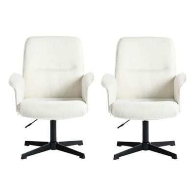 MEUBLE COSY Juego de 2 Sillas de Escritorio Sillones de Maquillaje Giratoria Altura Ajustable con Reposabrazos para Estudio Dormitorio Oficina en Tela de Felpa, Blanco
