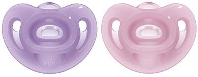 NUK Sensitive Schnuller | 0–6 Monate | 100 % Silikon für zarte Haut | BPA-frei | lila & rosa | 2 Stück